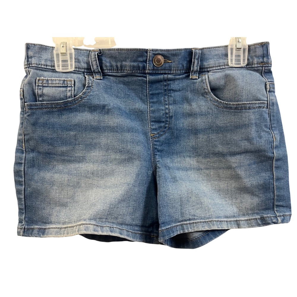Wonder Nation Girls Blue Denim Shorts Medium‎ Wash Elastic Back L 10-12 Plus